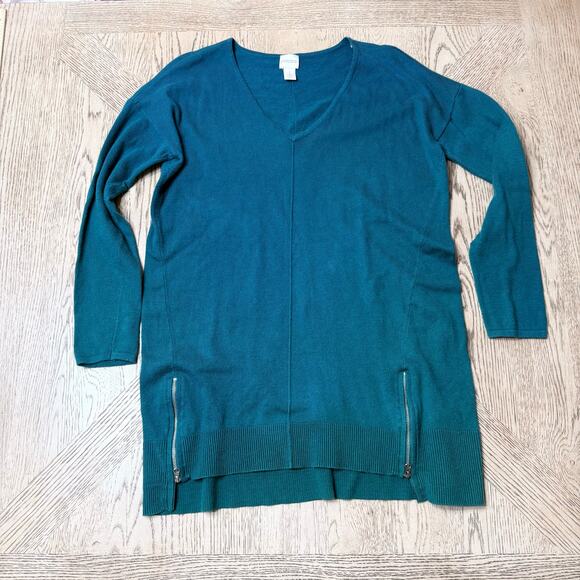 Chico’s Teal Zipper Detail Long Sleeve Sweater 1‎ Medium - Picture 1 of 9